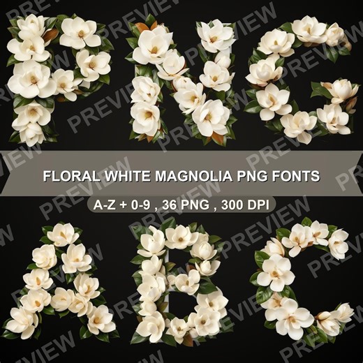 White Magnolia Floral Alphabet PNG Fonts (A-Z, 0-9) (digital Download) - Etsy