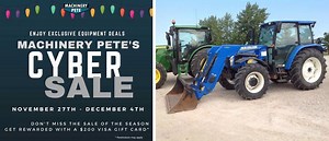 Machinery Pete Cyber Sale Event starts today! Runs Nov. 27 - Dec. 4. Special pricing on almost 200 pieces of used farm equipment from dealers all over the country. $200 Visa Gift Card if you buy any Cyber Sale item. Here's video preview (click to enable audio) | Machinery Pete