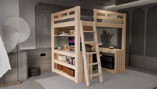 Full Size Loft Bed With Desk DIY Plan (PDF) - Etsy