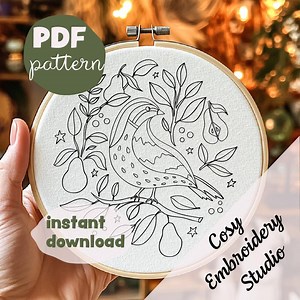 Partridge in a Pear Tree PDF Hand Embroidery Pattern | Festive Christmas Design | DIY Modern Embroidery Art | Instant Digital Download - Etsy