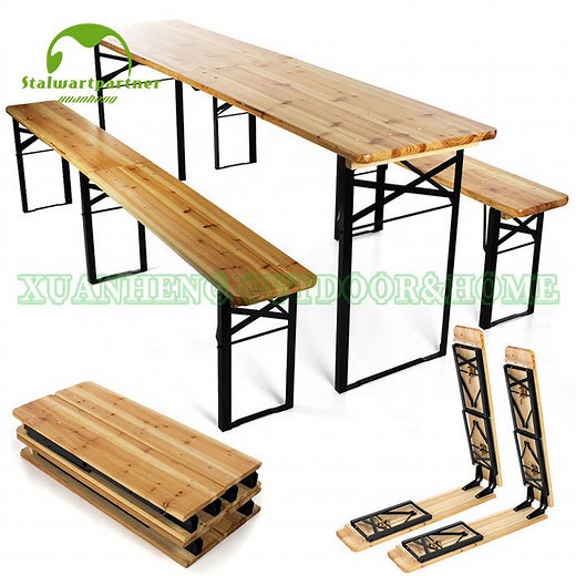 [Hot Item] Outdoor Wooden Folding Beer Table Bench Set with Steel Leg