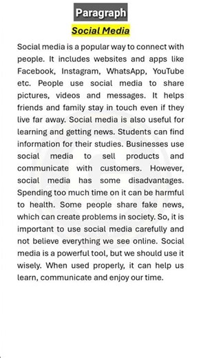 Paragraph on Social Media in English | Social Media Paragraph for Students #paragraphwriting
