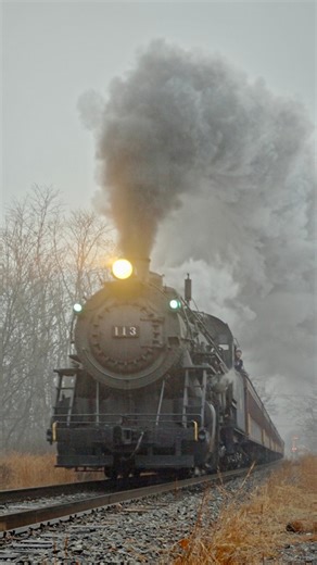 CNJ 113 racin’ through the rain and fog with a passenger train before Christmas … #train #trains #railroad #steamtrain #railwayphotography | Dak Dillon Photography