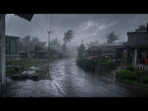 Heavy Rainstorm Walk in Indonesia Village | Rain Sounds For Sleeping.