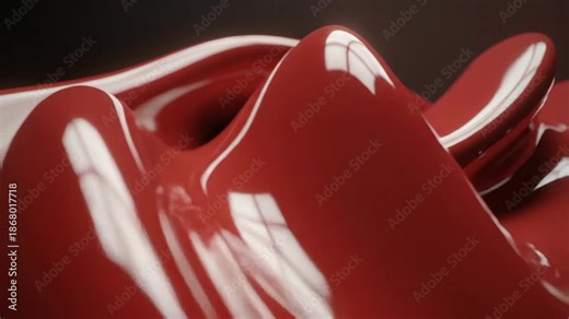 Abstract red fluid forms with reflective surfaces and highlights