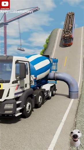 LOW Pipe vs Long Capsule Buses & Cement Truck| Beam NG.Drive #115 #shorts #beamngdrive