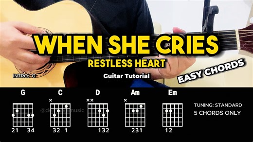When She Cries - Restless Heart | Guitar Chords Tutorial For Beginners #guitartutorial #chords #lyrics | dernalvamusic