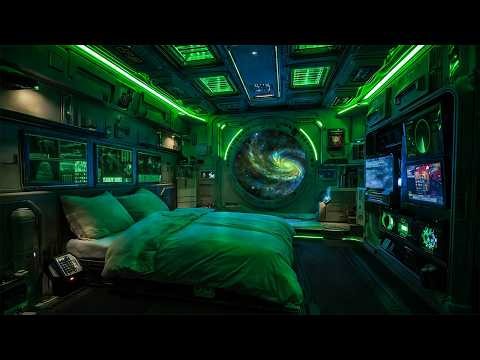 Sleep Fast in Space 🚀 Green Spaceship Bedroom with Galaxy View & Relaxing Ambient Sounds (No Ads)