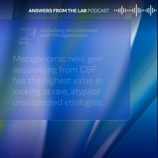 In this episode of “Answers From the Lab,” host Bobbi Pritt, M.D., chair of the Division of Clinical Microbiology at Mayo Clinic, is joined by Bill Morice, M.D., Ph.D., president and CEO of Mayo Clinic Laboratories, to discuss recent news about Protecting Access to Medicare Act (PAMA) reform. Then, Dr. Pritt welcomes Trish Simner, Ph.D., a clinical microbiologist at Mayo Clinic, for an in-depth conversation about metagenomics. https://bit.ly/3KaXVkX | Mayo Clinic Laboratories