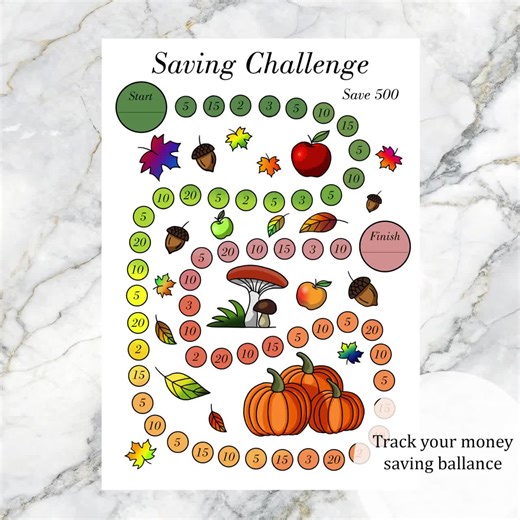 Savings Challenge, Savings Challenge Game, Autumn Challenge Printable, Coloring Journey Daily Budget Tracker - Etsy