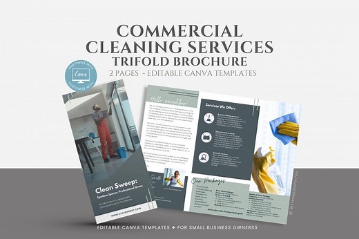 Commercial Cleaning Service Brochure Template, Cleaning Business Marketing Flyer, Editable Canva Templates for Cleaners, Tri-fold Brochure - Etsy