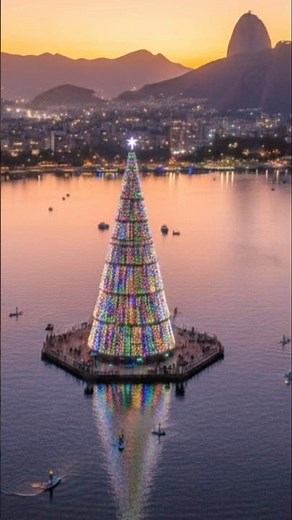 The Floating christmas tree in the lagoon of rio de Janeiro