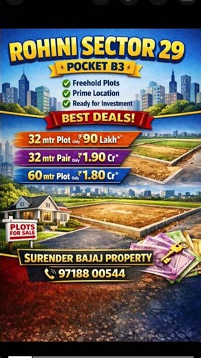 Rohini Sector 29 🔥 Prime Plots Deal | 32mtr @90 Lakh 😱 | Best Investment Opportunity 💰