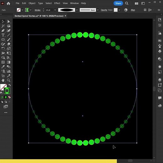 Dotted spiral vortex effect in Adobe Illustrator.