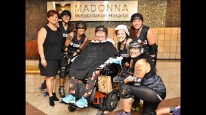 Vicki Dilocker is waging a courageous six month battle against Guillain-Barre’ syndrome. Dr. Matt Driewer recently discovered his patient is an avid roller derby fan and arranged a visit with No Coast Derby Girls. Watch the team surprise Vicki and make her an honorary member! | Madonna Rehabilitation Hospitals