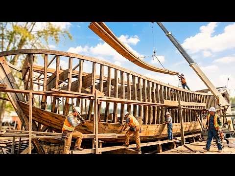 Building a Massive Luxury Wooden Boat by Hand from Raw Timber | Master Woodworking Craftsmanship