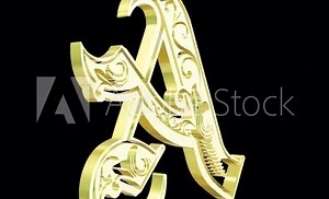 golden font letter A gold metallic logo spin loop transparent background