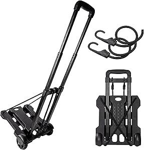 Portable Folding Luggage & Backpack Cart - Heavy Duty Hand Truck for Travel, Shopping, and Moving, with 2 Elastic Straps