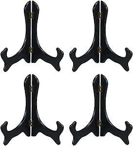 Artliving Plate Holder Display Stand - 7 Inch Black Wood-Like Plastic Easels for Tabletop Art - Picture Frame Stand - Set of 4