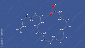 Docosahexaenoic acid, Omega 3 DHA, 3D molecule structure loop animation, spinning on blue background, 4k infinite looping render