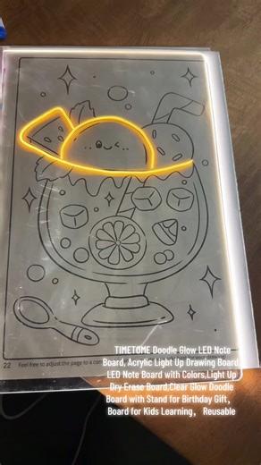 TIMETOME Doodle Glow LED Note Board, Acrylic Light Up Drawing Board, LED Note Board with Colors,Light Up Dry Erase Board,Clear Glow Doodle Board with Stand for Birthday Gift，Board for Kids Learning，Reusable##tiktokshop