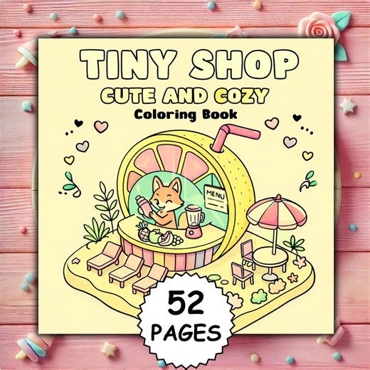 Tiny Shop – Bold and Easy Coloring Book, 52 Cute Cozy Shops Pages, Kawaii Mini Stores, Relaxing Coloring, Printable PDF   PNG - Etsy