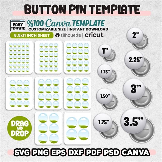 8 Button Pin Template Bundle Svg, Circle Button for Canva, Button Pin Blank, 1 - 2 - 3 Inch Sublimation Button Pin Template, Button Label - Etsy