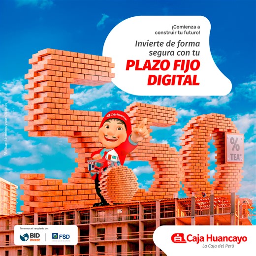 🔹 ¡Construye un futuro sólido y rentable con Caja Huancayo! 📢 Aprovecha nuestra campaña de depósito a plazo fijo digital en soles y gana hasta 5.50% de interés anual. 🔒 Tus ahorros están 100% seguros, con el respaldo del Fondo de Seguro de Depósitos y el Banco Interamericano de Desarrollo. ¡Inviertes con confianza y tranquilidad! 👉 Apertura tu cuenta aquí: https://bit.ly/PLAZO_FIJO 👉 Tarifario: https://bit.ly/tarifariodpf550 Caja Huancayo, ¡la Caja del Perú! 🇵🇪 --- #plazofijo #plazofijodi