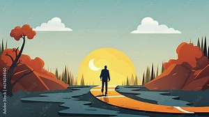 A cartoon character stands at a fork in the road, torn between making a safe but unfulfilling decision and taking a riskier path that could lead to their desired outcome.