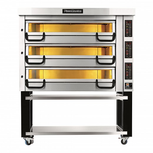 PizzaMaster PM943ED 72 5/16" x 36 3/16" Electric Triple Deck Pizza Oven with Stand - 208V, 3 Phase, 63.9 kW