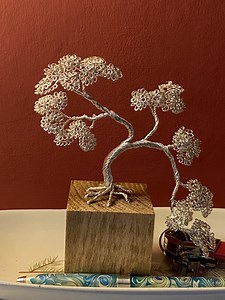 Silver Wire Mini Bonsai Tree Mounted on a Polished Wood Block - Etsy