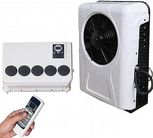 Treeligo DC 12V Universal Electric RV Truck Air Conditioner Camper A/C Unit 12000 BTU Only Cooling for Motorhome Bus tractor automotive air conditioner White