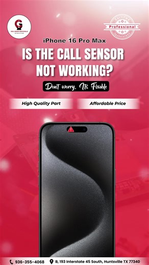 iPhone 16 Pro Max 📱❌ Is the call sensor not working? Don’t worry — Cell Geeks Huntsville can fix it fast and professionally 🔧✨ Get back to clear calls, video chats, and seamless phone use in no time 🚀💎 Our skilled technicians provide precise repairs with high-quality parts, ensuring your iPhone works like new again 🙌💯 Fast, reliable, and trusted service for all your Apple devices 💡🔥 📍 B, 193 Interstate 45 South, Huntsville, TX 77340 📞 (936) 355-4068 👉 Walk in today at Cell Geeks Hunts