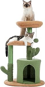 Cactus Cat Tree 32 Inches Cat Tower with Sisal Scratching Post, Dangling Ball and Plush for Indoor Cats