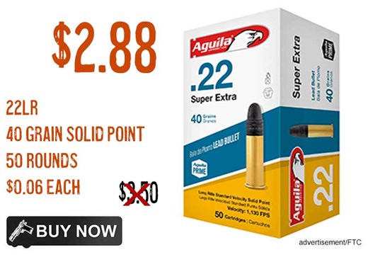 Aguila Standard 22 LR 40gr Rimfire Ammo, 50 Rounds $2.88