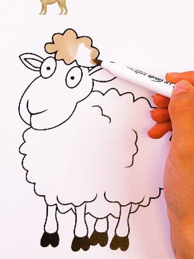 Coloring in a Drawing of a Sheep for Kids | Easy Farm Animal Sketch