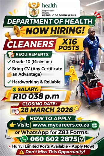 Cleaners 👉 www.mycareers.co.za #z83form #cleaners #jobs | Job sharing database