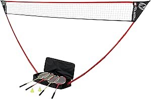 Zume Games Portable Badminton Set with Freestanding Base - Sets Up on Any Surface in Seconds - No Tools or Stakes Required