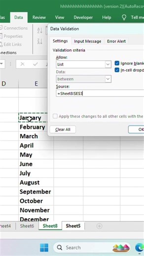 Month Data Validation #excel #datavalidation #exceltips #Shorts