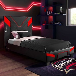 X ROCKER Cerberus MKII Gaming Bed Frame Faux Leather, 3 Sizes - CARBON RED  | eBay UK