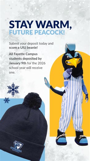 🎁 Free swag? Yes, please! Submit your enrollment deposit for Fall 2026 at Upper Iowa University’s Fayette campus by January 9, 2026 and score exclusive UIU swag. 🦚💙 Make it official and join the Peacock family! | Upper Iowa University
