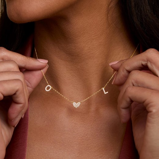 14K Gold Initial Necklace, Letter Necklace, Custom Initial Necklace With Heart Charm, Gift for Her, Personalized Gift, Initial Jewelry - Etsy