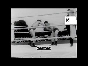 1950s UK, Amateur Wrestling Match, Summer Fete, 16mm