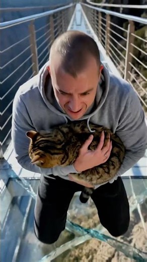 When the Glass Bridge Starts to Crack… His Reaction Says It All! 😱😂