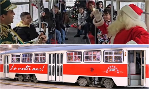 VIDEO | Tramvaiul lui Moș Crăciun a plimbat 300 de copii prin București. Ei s-au întâlnit cu Moșul   spiridușii săi și au primit cadouri • Viața în București