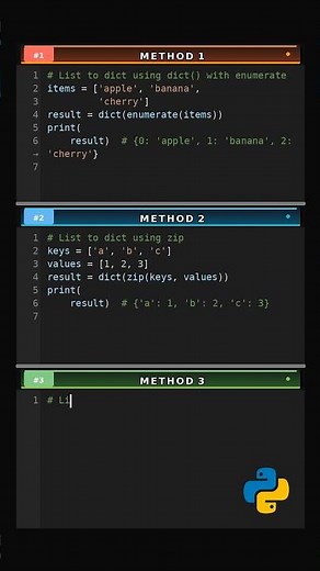 Convert List to Dictionary via 3 Methods #Python