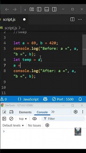How to SWAP two numbers WITH a third variable? 🤔🔁 #javascript #javascriptinterview #devshorts