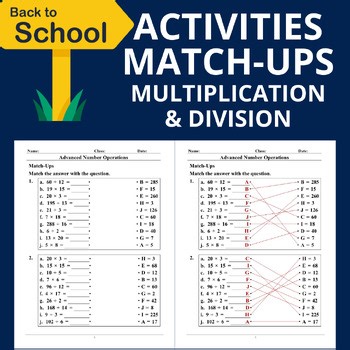 Back-to-School Math Activities: Multiplication & Division Match-Ups Worksheets w