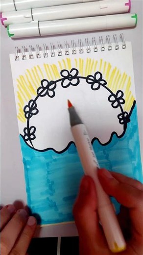 Drawing a Yellow Frame with a Blue Background Using Markers - Bright Contrast Design #art #frame