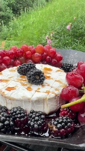 Fire Roasted Brie with Grapes and Blackberries